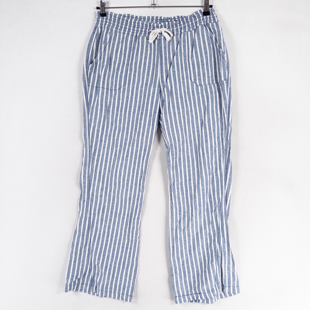 Style Me Striped Pants Womens Large Blue White Linen Blend Coastal Nautical